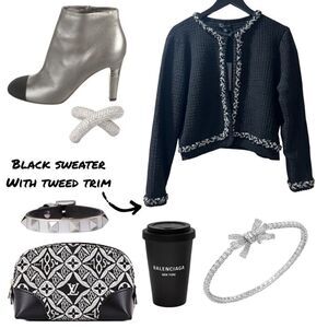 Black & White Tweed Trim Sweater